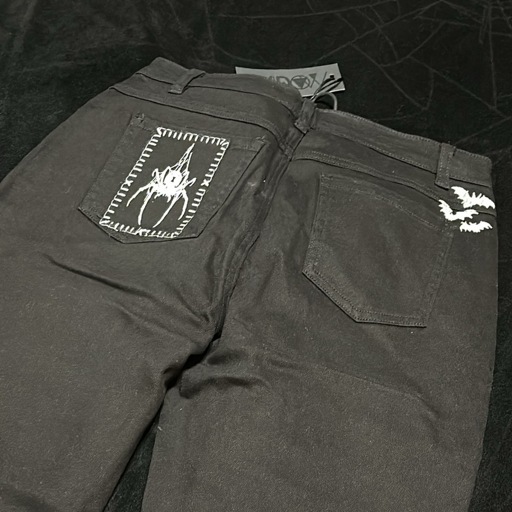 NWT Widow Miss Murder Lace-Up Patch Jeans, Med - Picture 6 of 12